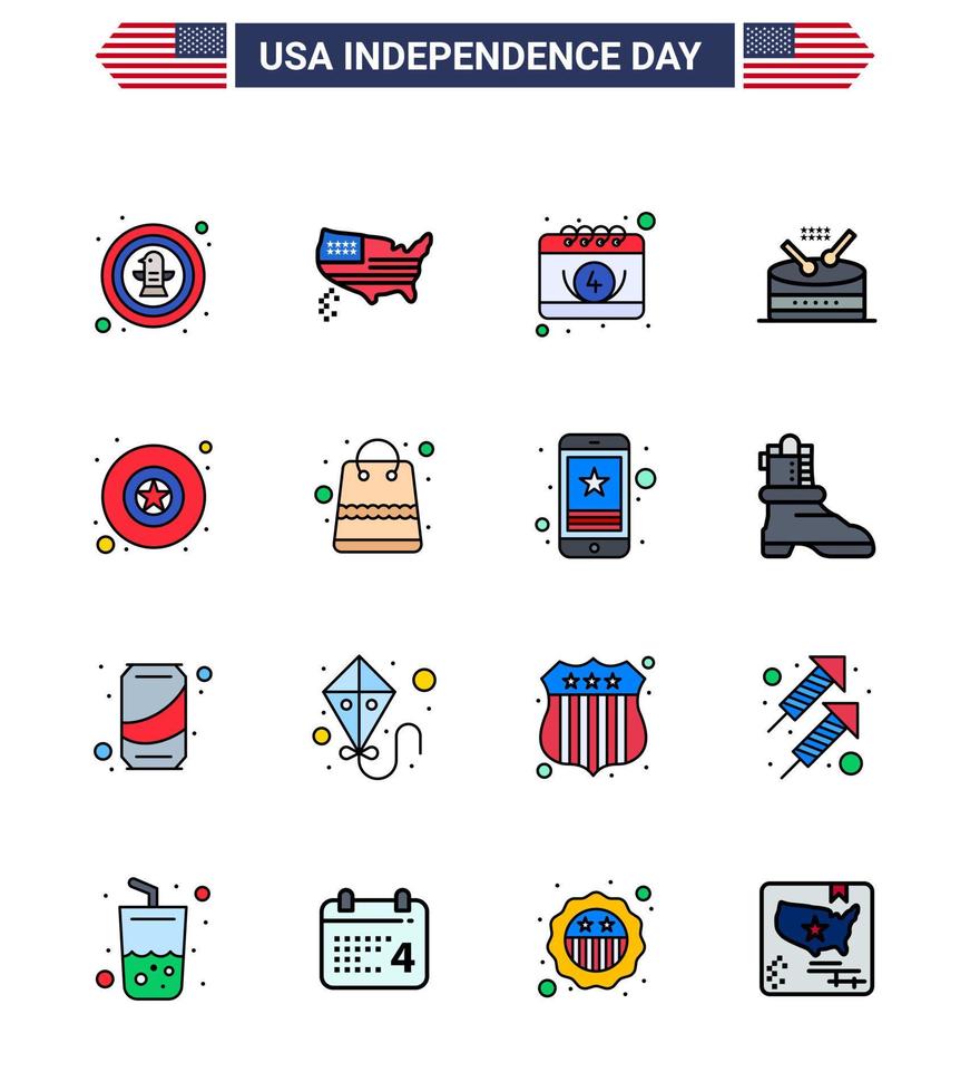 Big Pack of 16 USA Happy Independence Day USA Vector Flat Filled Lines and Editable Symbols of badge music usa instrument day Editable USA Day Vector Design Elements