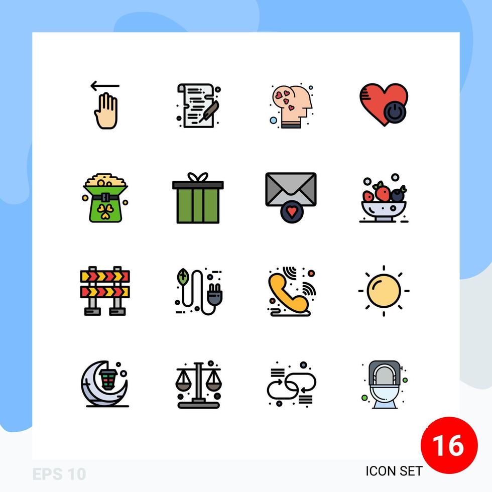 16 Creative Icons Modern Signs and Symbols of clover heart brain switch shutdown Editable Creative Vector Design Elements