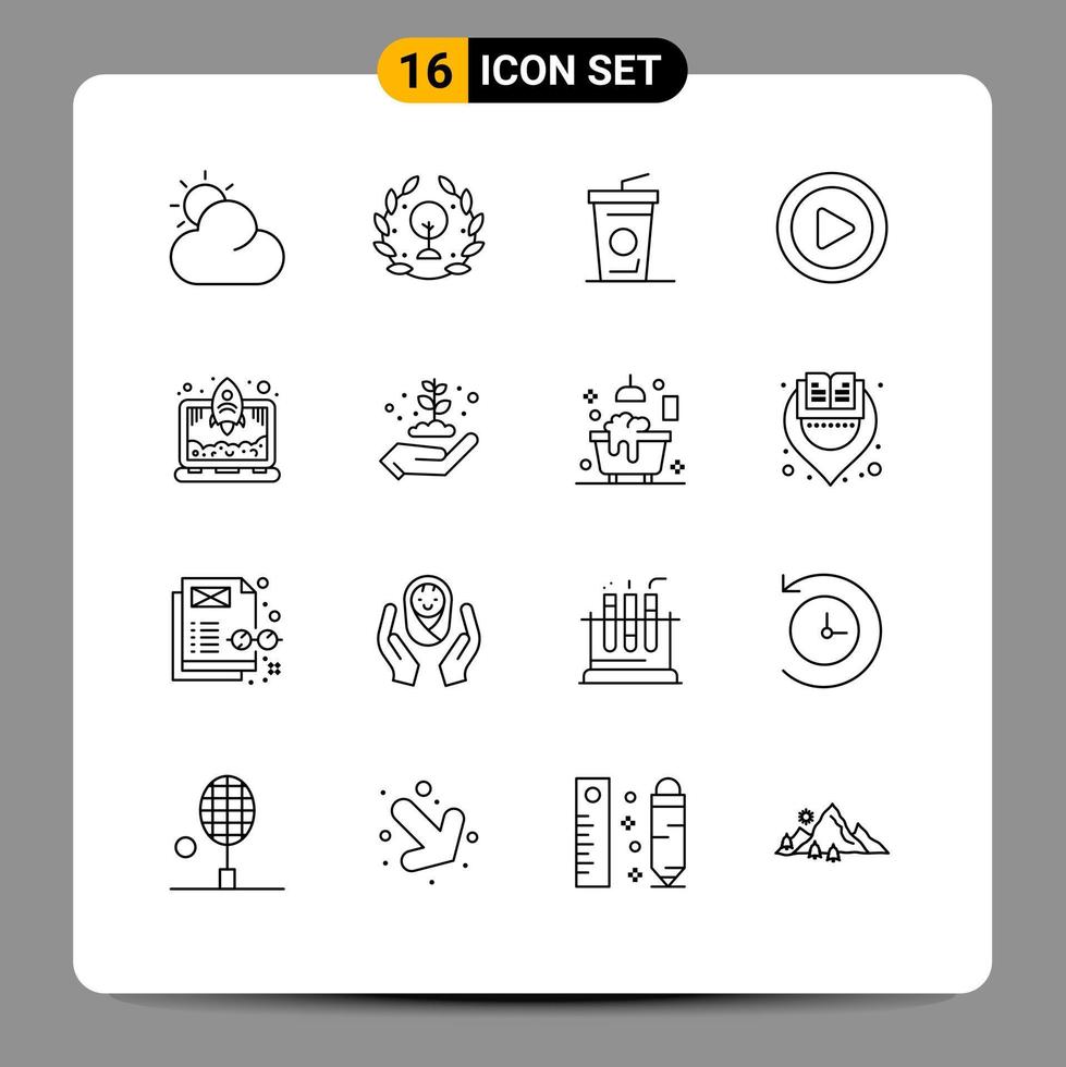 Pictogram Set of 16 Simple Outlines of energy earth day drink start up laptop Editable Vector Design Elements