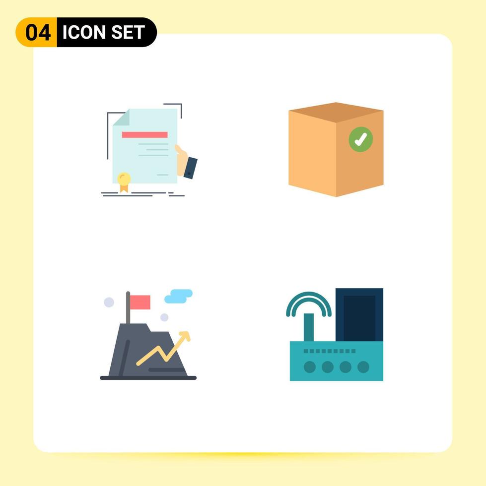 paquete de 4 iconos planos creativos de elementos de diseño vectorial editables de bandera de verificación de premio de envío de certificado vector