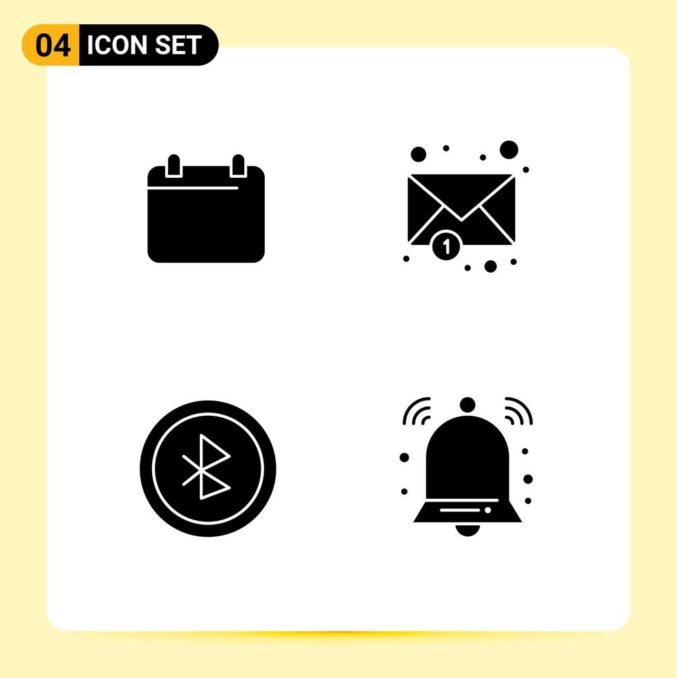 Modern Set of 4 Solid Glyphs and symbols such as calender user interface year notification bell Editable Vector Design Elements