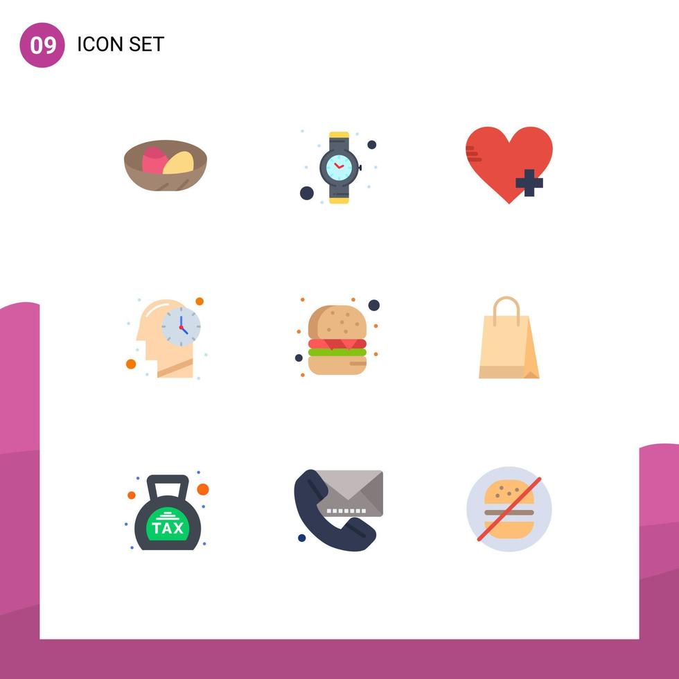 9 Flat Color concept for Websites Mobile and Apps bag fast food add burger mind Editable Vector Design Elements
