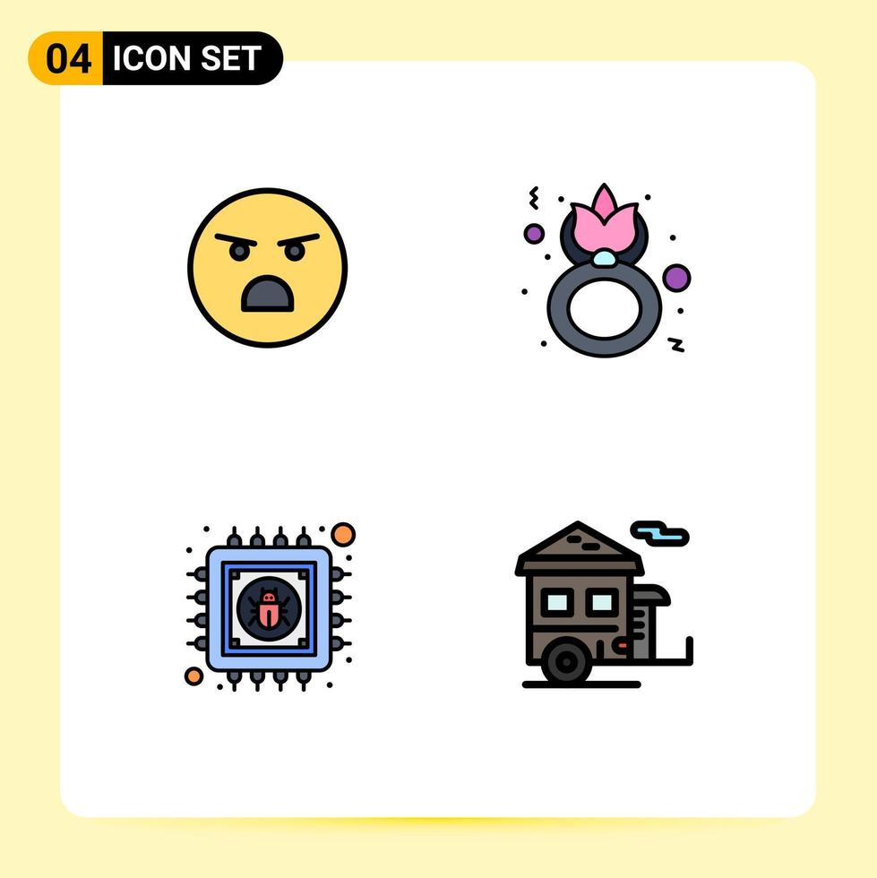 Modern Set of 4 Filledline Flat Colors and symbols such as emoji antivirus feeling flower data Editable Vector Design Elements