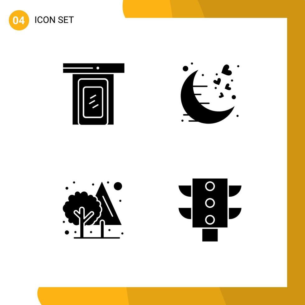 Group of 4 Solid Glyphs Signs and Symbols for rainy forest home moon tree Editable Vector Design Elements