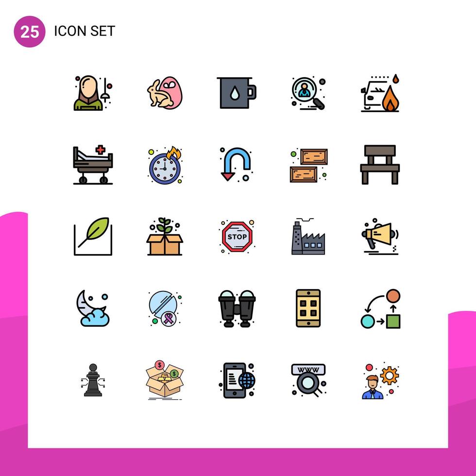 Group of 25 Filled line Flat Colors Signs and Symbols for accident recruitment rabbit hiring applicant Editable Vector Design Elements