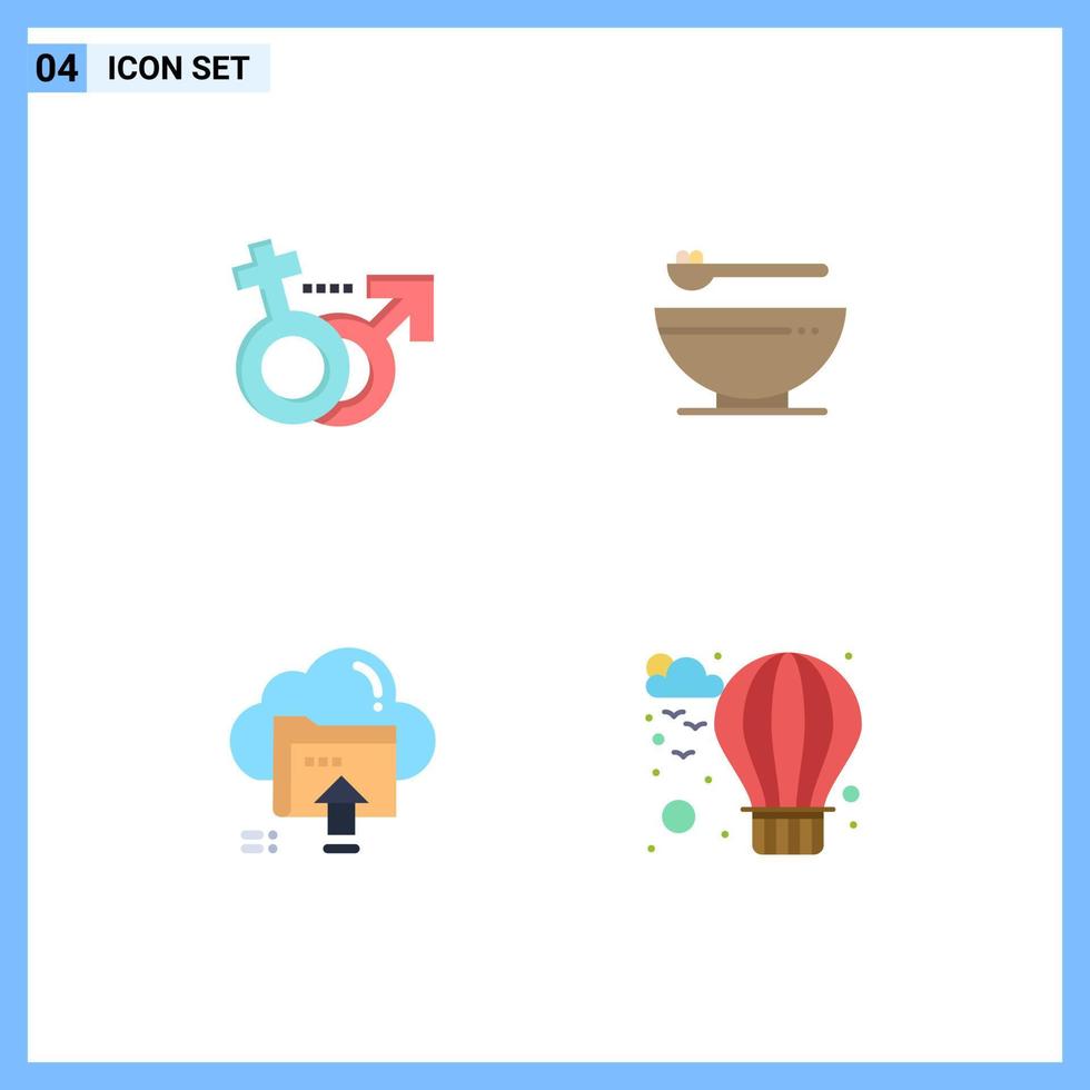 conjunto moderno de 4 iconos planos pictograma de género flecha símbolo cocina nube elementos de diseño vectorial editables vector