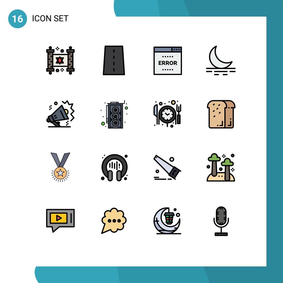 16 Thematic Vector Flat Color Filled Lines and Editable Symbols of mike moon road fog page Editable Creative Vector Design Elements