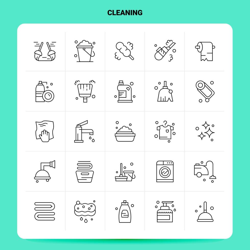 OutLine 25 Cleaning Icon set. Vector Line Style Design Black Icons Set. Linear pictogram pack. Web and Mobile Business ideas design Vector Illustration.