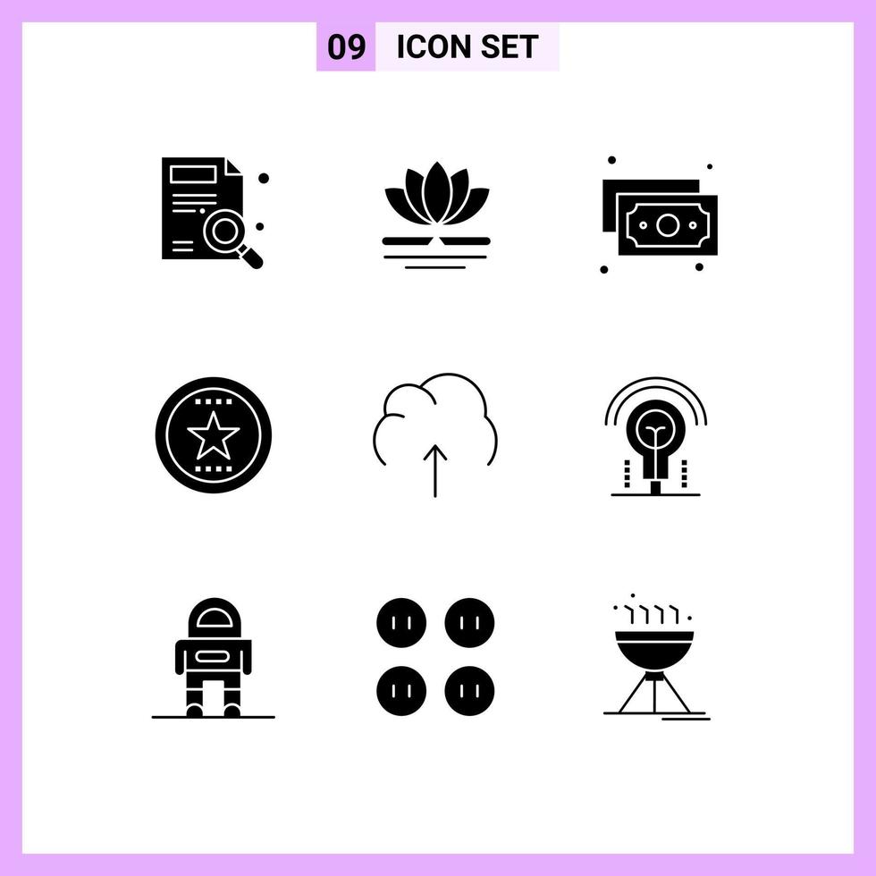 9 Thematic Vector Solid Glyphs and Editable Symbols of data star cash medal bookmark Editable Vector Design Elements