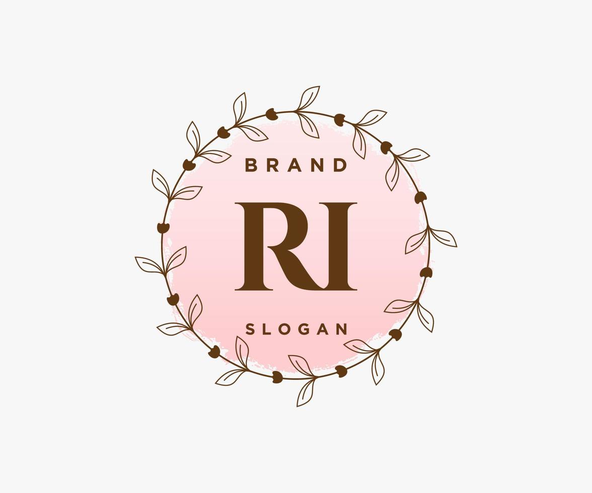 logotipo femenino ri inicial. utilizable para logotipos de naturaleza, salón, spa, cosmética y belleza. elemento de plantilla de diseño de logotipo de vector plano.