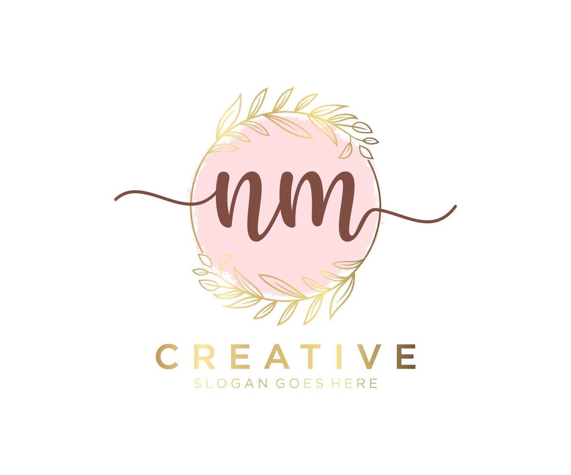 Initial NM feminine logo. Usable for Nature, Salon, Spa, Cosmetic and Beauty Logos. Flat Vector Logo Design Template Element.