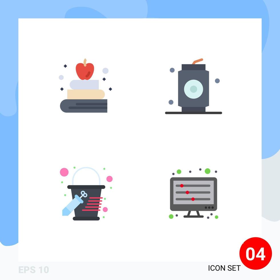 Set of 4 Commercial Flat Icons pack for apple paint bucket beer food mixer Editable Vector Design Elements