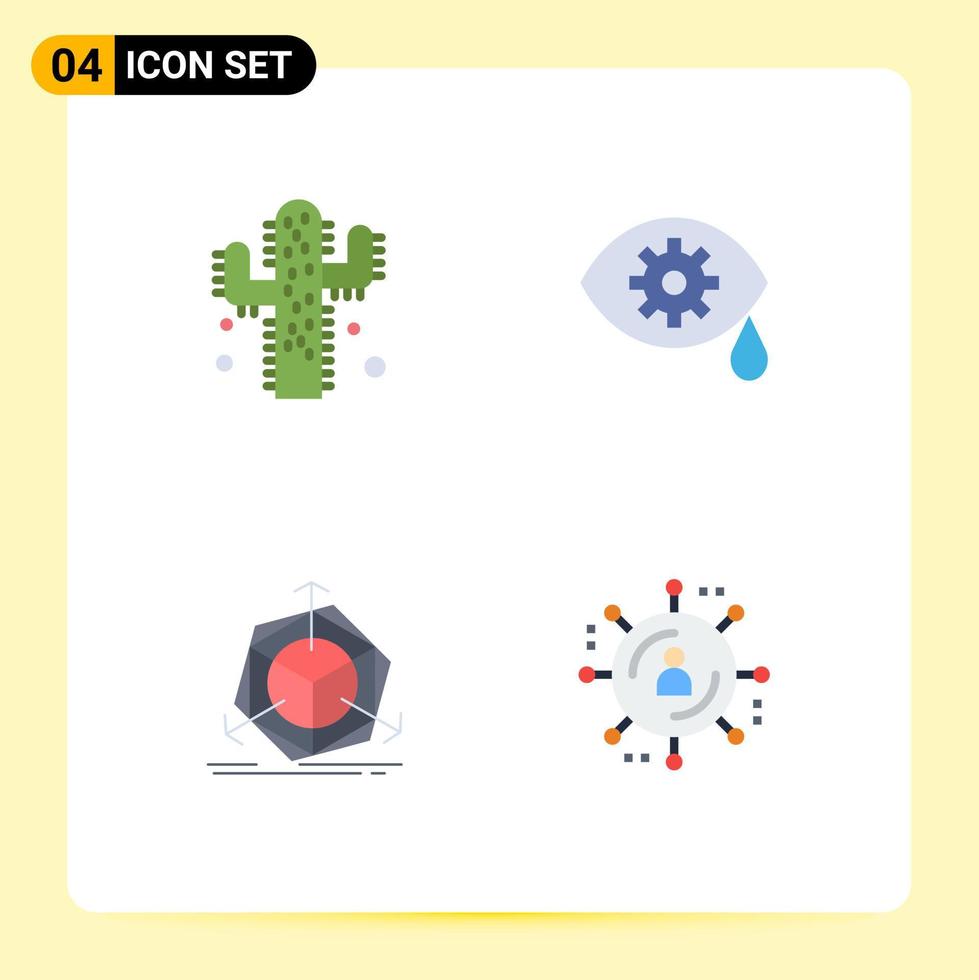 Set of 4 Modern UI Icons Symbols Signs for cactus object correction change internet advertising Editable Vector Design Elements