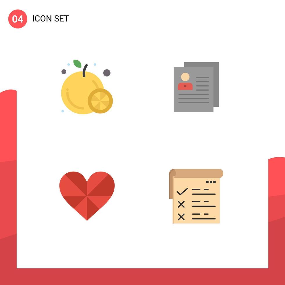 4 Flat Icon concept for Websites Mobile and Apps food heart profile delete like Editable Vector Design Elements