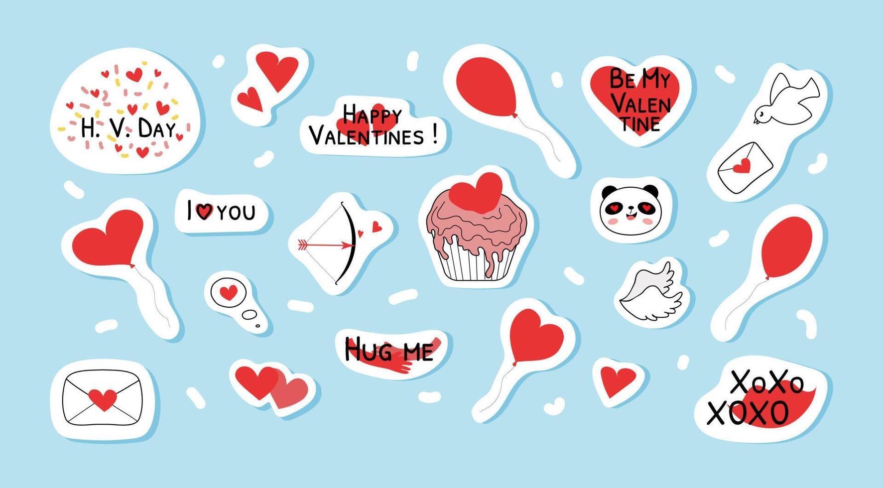 doodle pegatinas para el día de san valentín ilustración vectorial vector