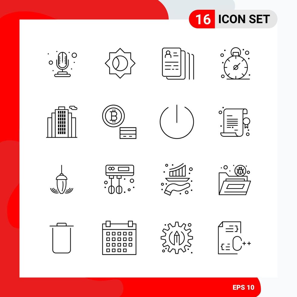 conjunto creativo de 16 iconos de contorno universal aislados sobre fondo blanco. vector