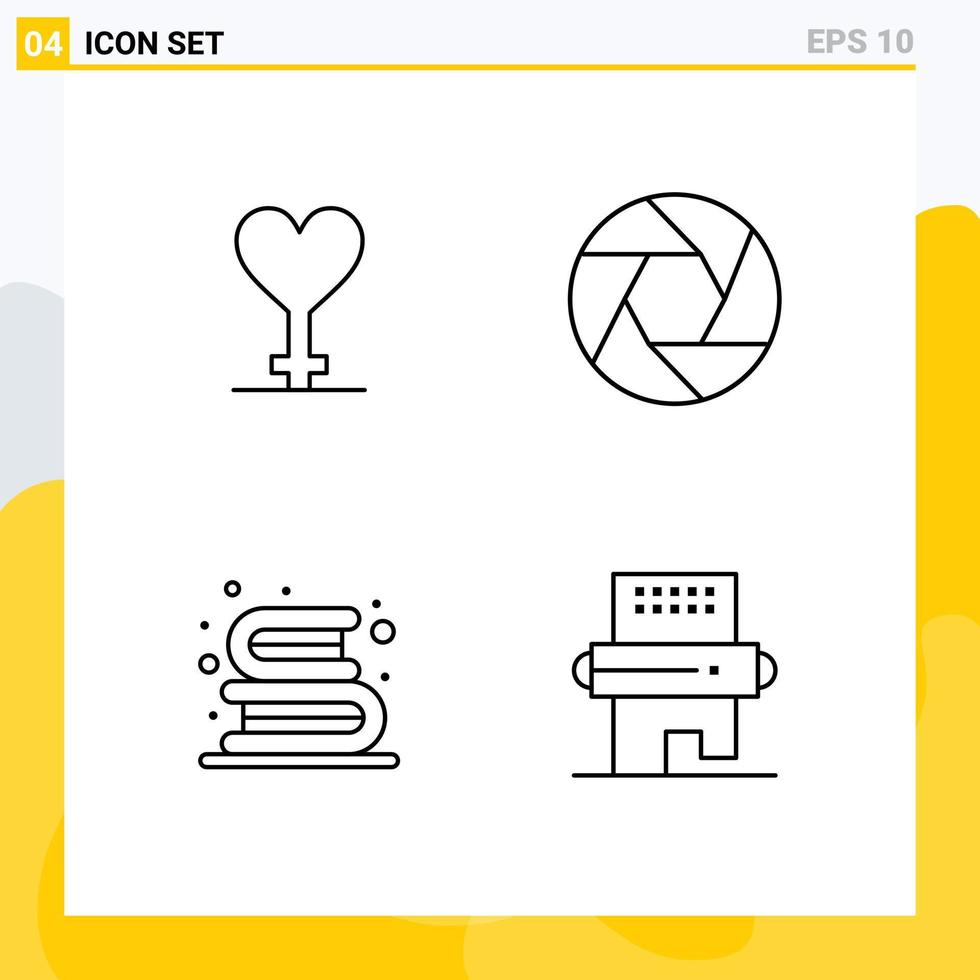 Universal Icon Symbols Group of 4 Modern Filledline Flat Colors of heart education aperture photo read Editable Vector Design Elements