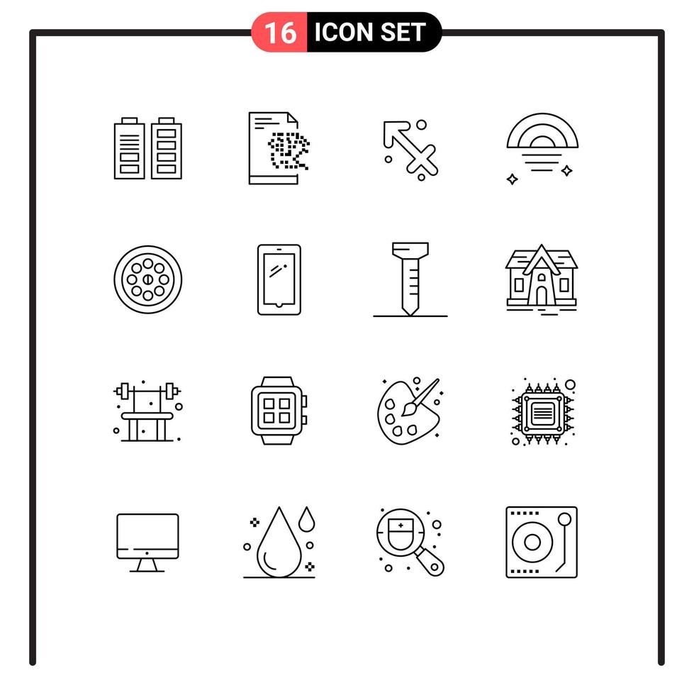 Set of 16 Modern UI Icons Symbols Signs for plumber extractor sagittarius weather rainy Editable Vector Design Elements