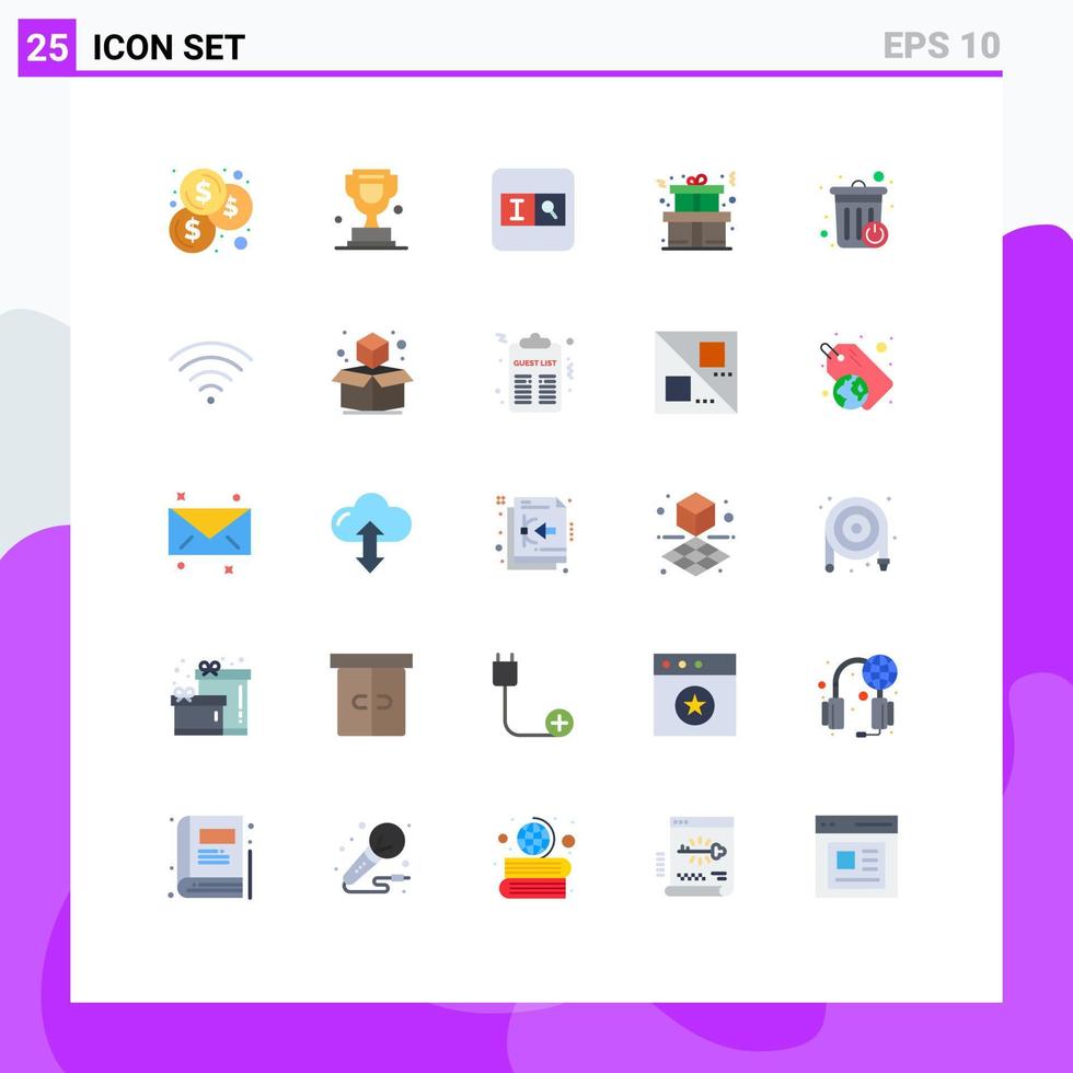 25 Universal Flat Color Signs Symbols of signal recycle bin search basket present Editable Vector Design Elements