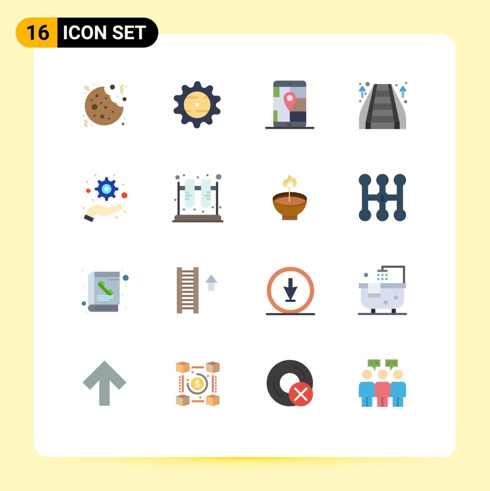 grupo de 16 signos y símbolos de colores planos para la optimización de la escalera mecánica de la aplicación del centro comercial paquete editable de elementos creativos de diseño de vectores