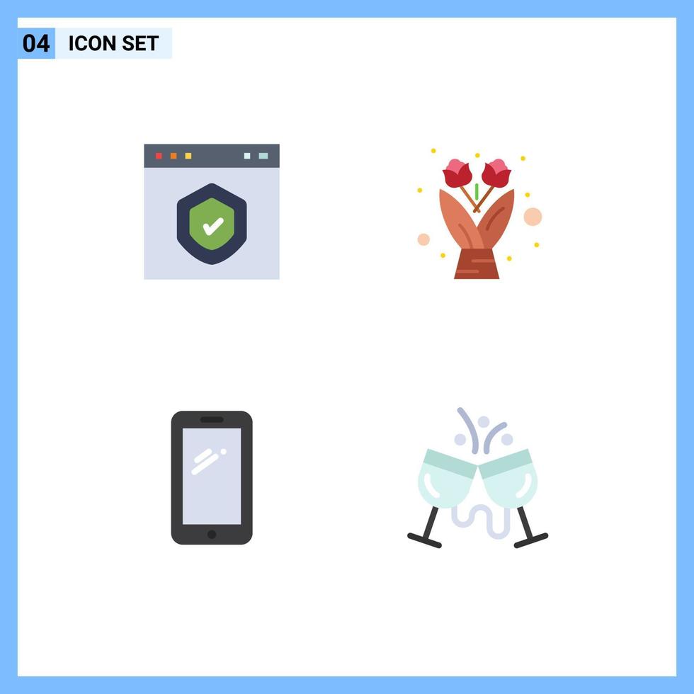 Modern Set of 4 Flat Icons Pictograph of browser smart phone page flower bouquet huawei Editable Vector Design Elements