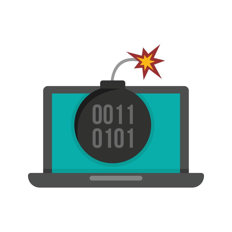 Laptop fraud bomb icon flat isolated vector