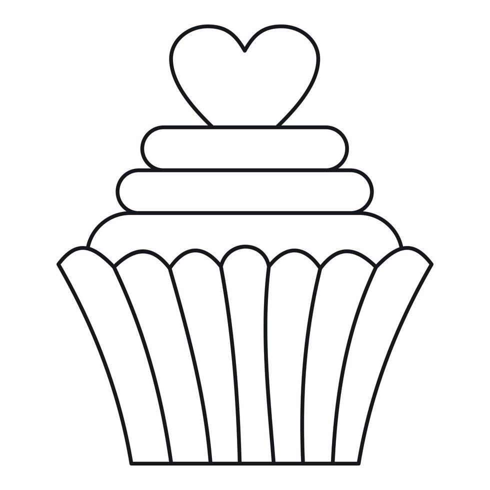 cupcake con icono de corazón, estilo de contorno vector