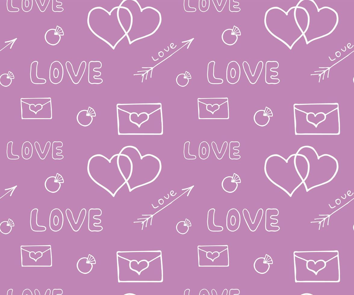 Seamless pattern with heart, letter, cupid arrow, ring, love icon. Vector illustration valentine day