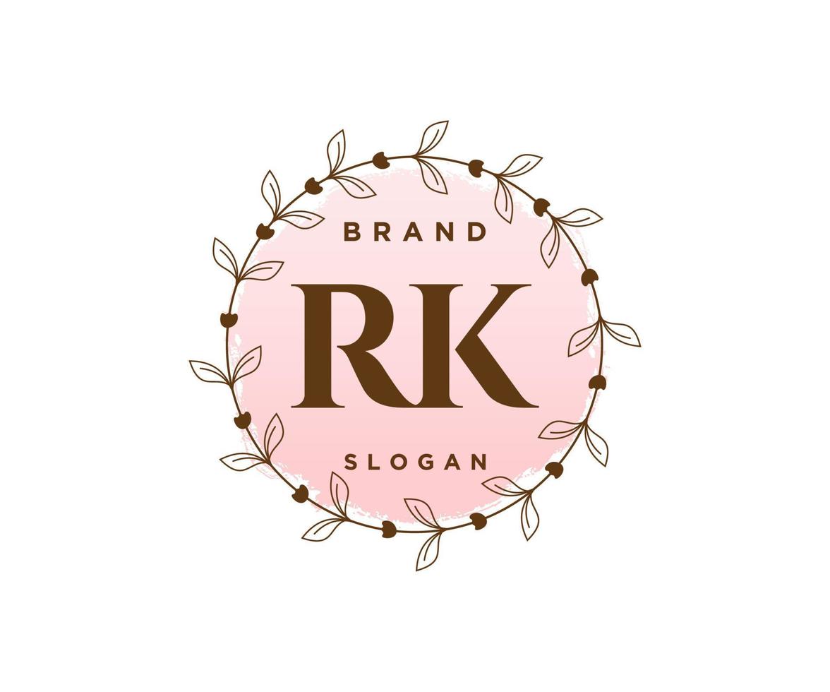 Initial RK feminine logo. Usable for Nature, Salon, Spa, Cosmetic and Beauty Logos. Flat Vector Logo Design Template Element.