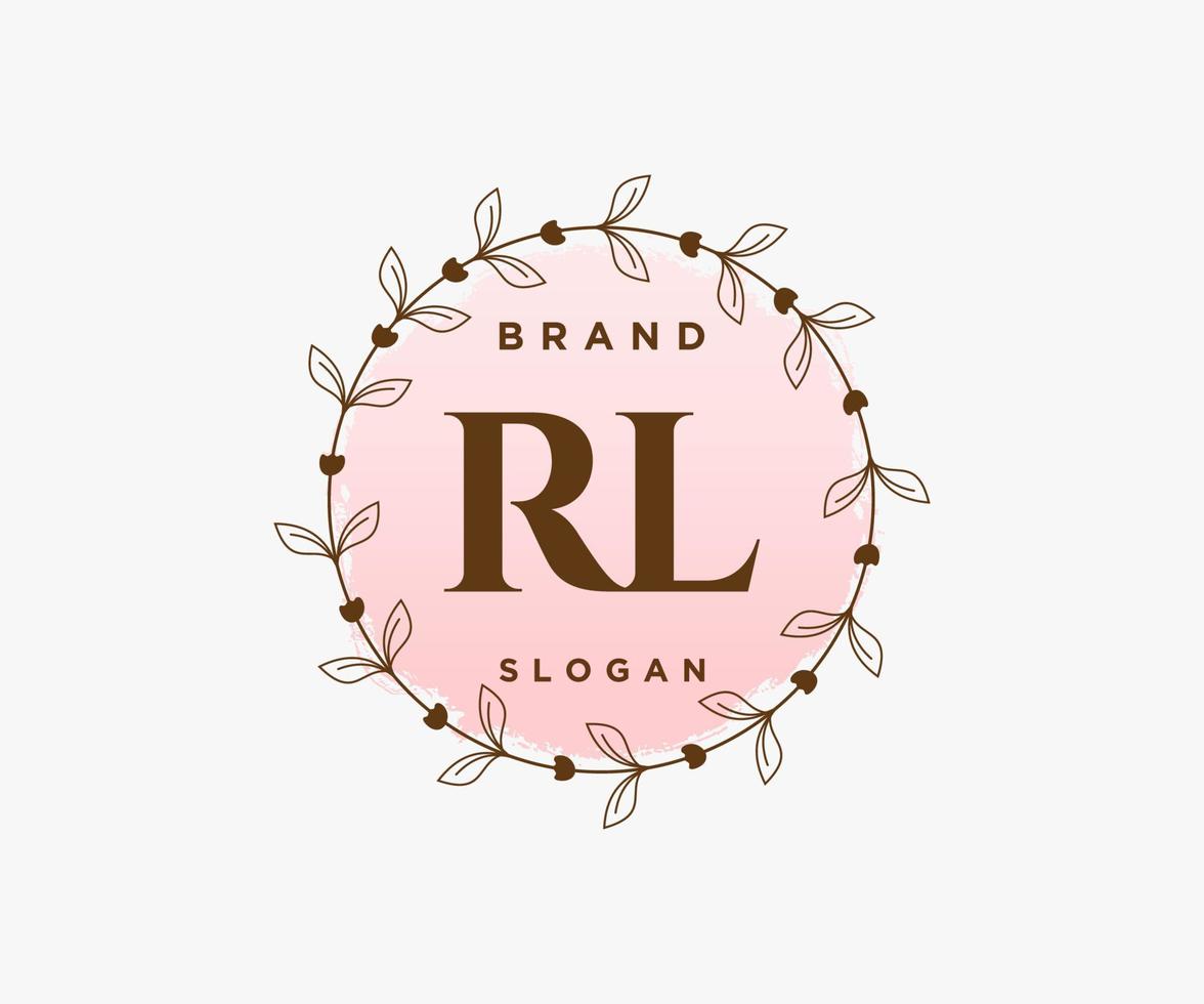 Initial RL feminine logo. Usable for Nature, Salon, Spa, Cosmetic and Beauty Logos. Flat Vector Logo Design Template Element.