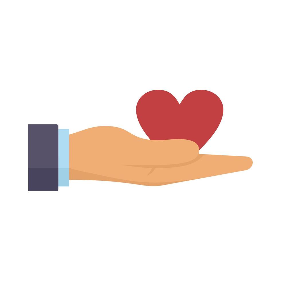 donación corazón en mano icono plano vector aislado