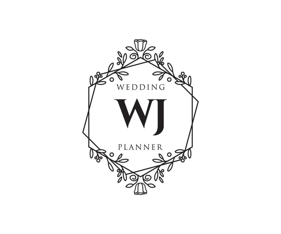 colección de logotipos de monograma de boda con letras iniciales wj, plantillas florales y minimalistas modernas dibujadas a mano para tarjetas de invitación, guardar la fecha, identidad elegante para restaurante, boutique, café en vector