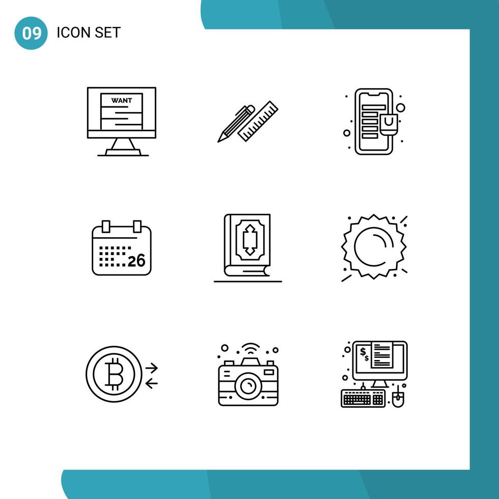 Modern Set of 9 Outlines and symbols such as jan day ruler indian mobile Editable Vector Design Elements