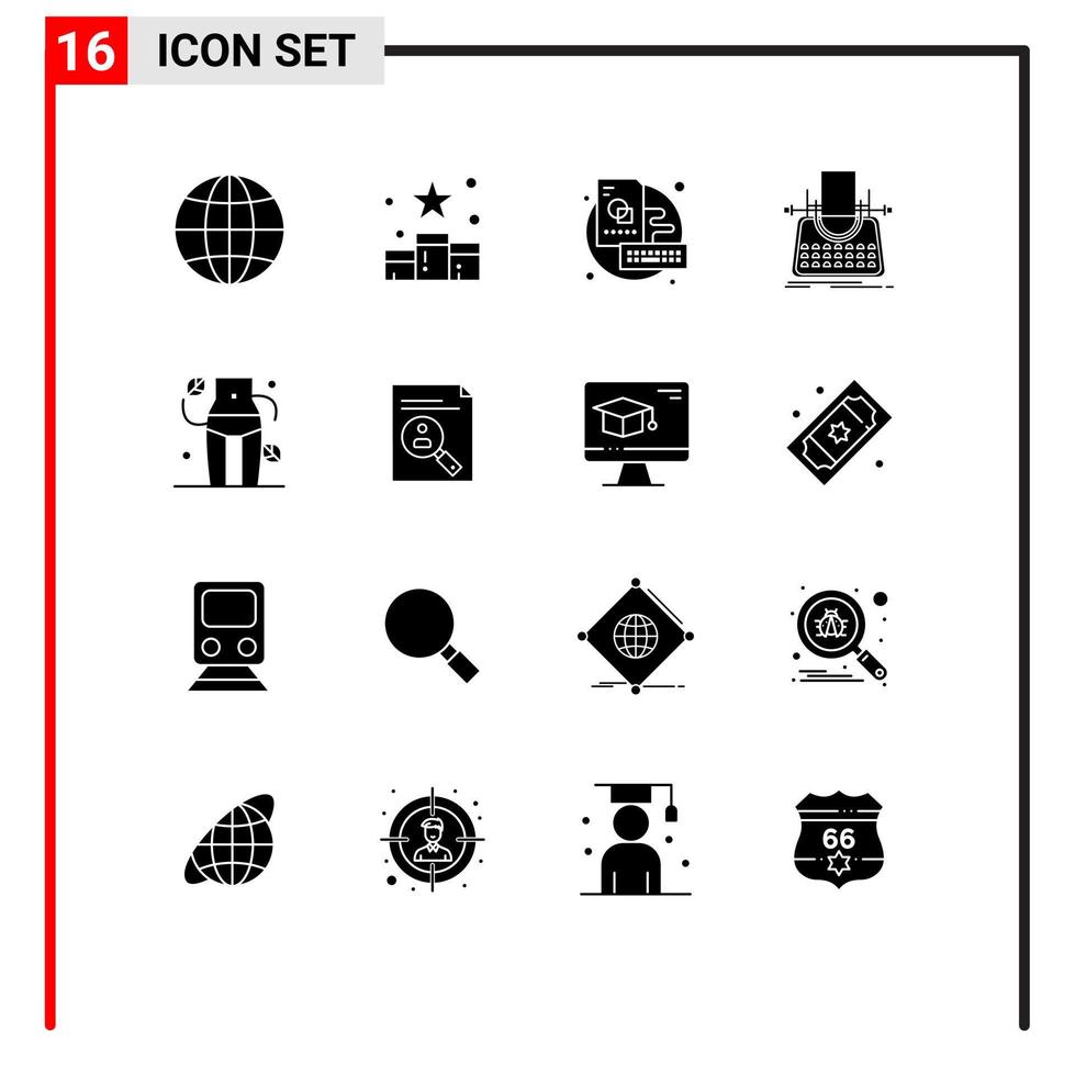 paquete de iconos de vector de stock de 16 signos y símbolos de línea para elementos de diseño de vector editables de artículo de historia de tablero de máquina de escribir de dieta