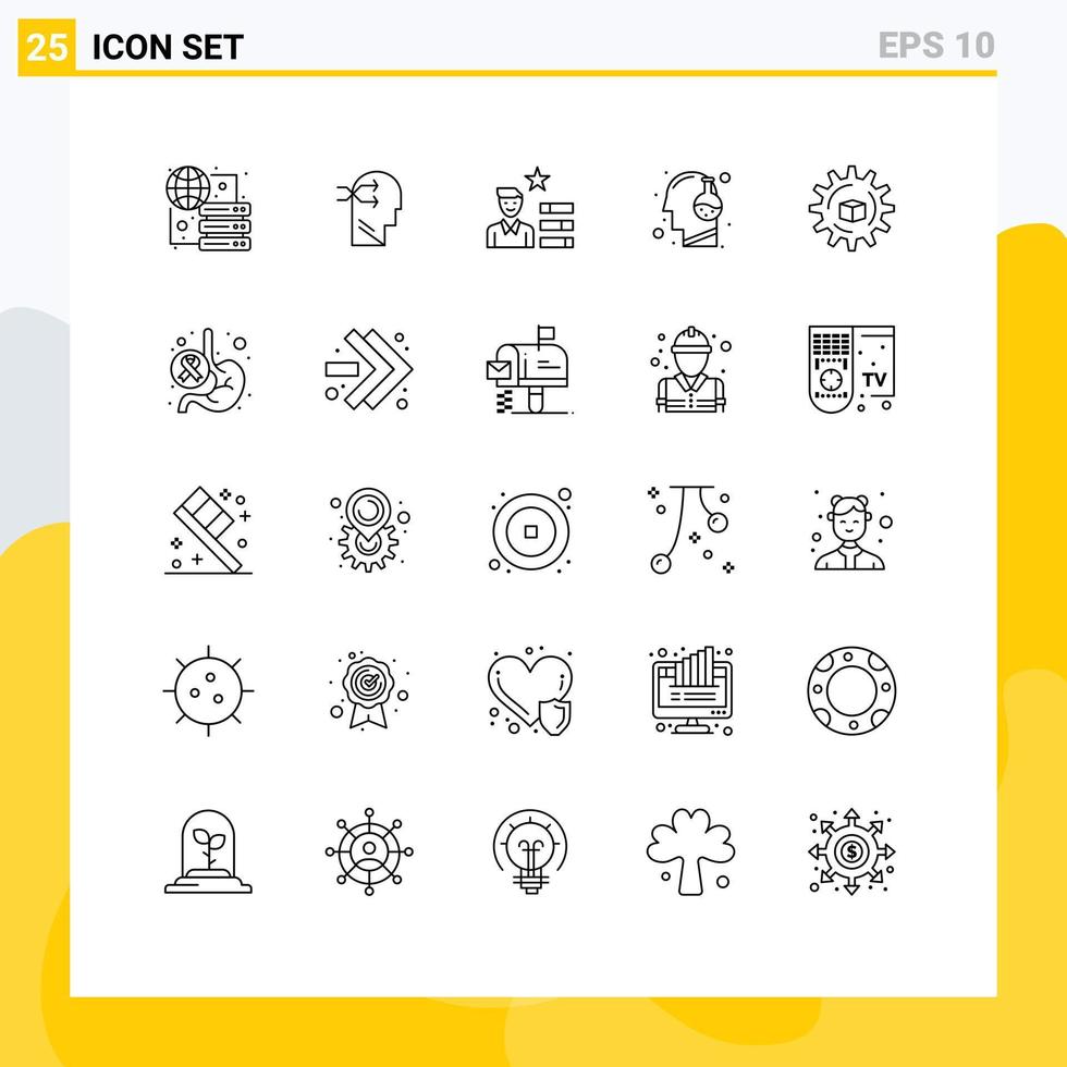 25 Universal Line Signs Symbols of atoumated mind find job innovation head Editable Vector Design Elements