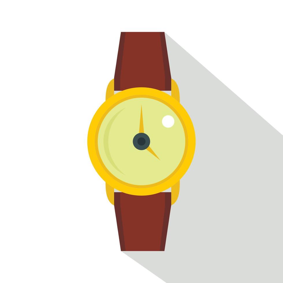 Gold wristwatch icon, flat style vector