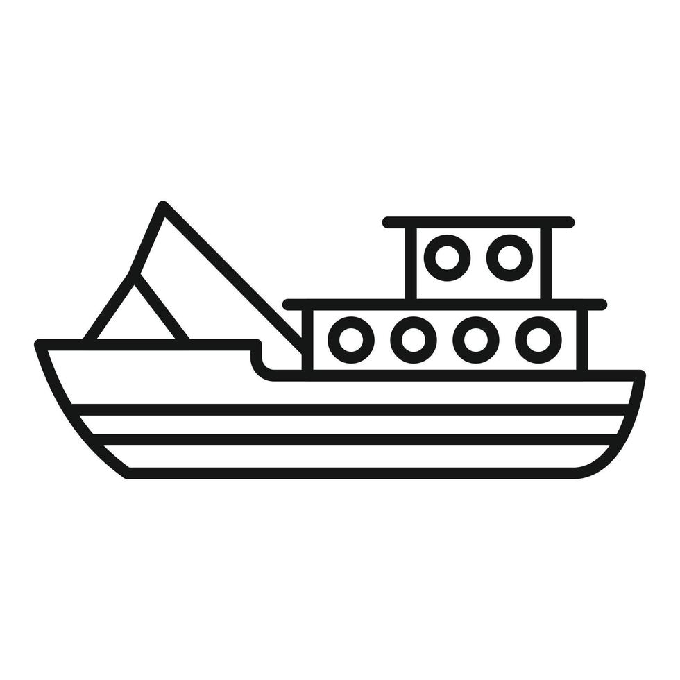vector de contorno de icono de barco de pescado de costa. buque de mar