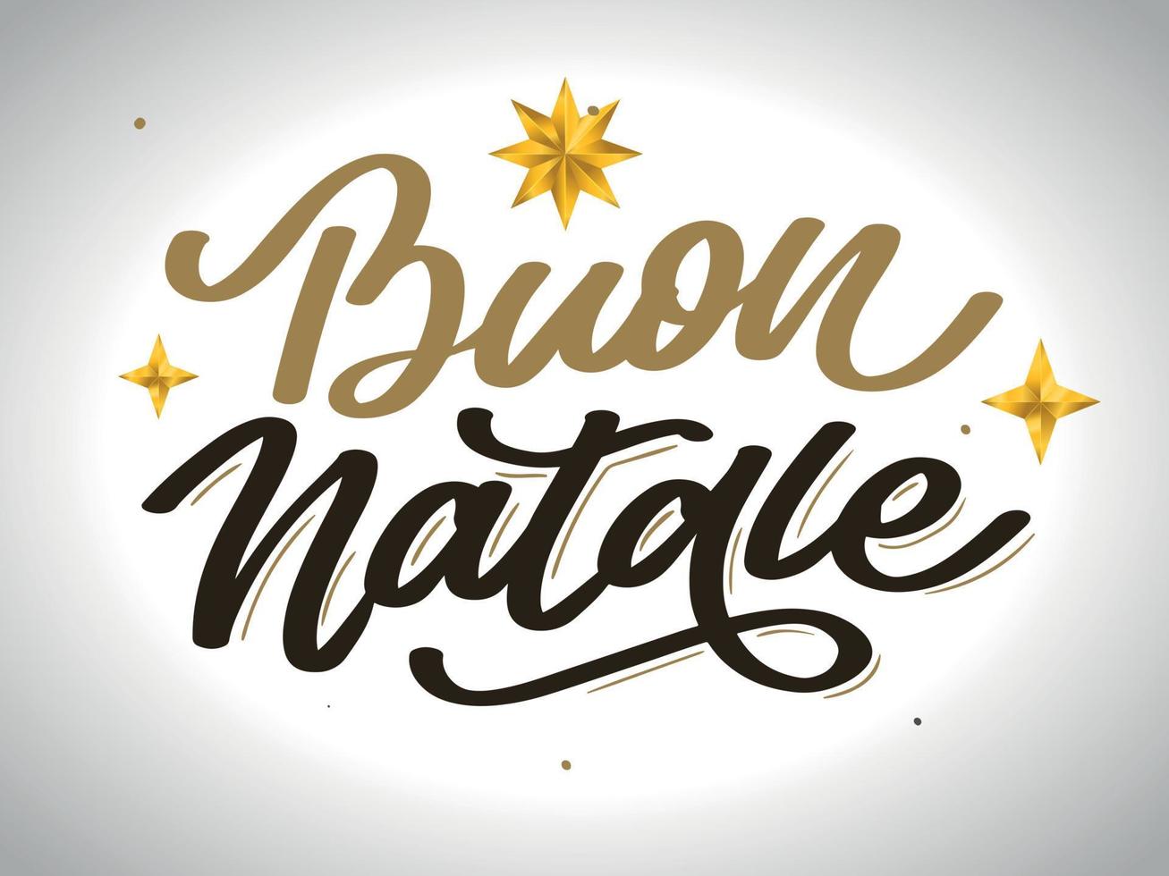 Navidad, tarjeta de felicitación de Buon Natale. Letras de escritura a mano en italiano. Letras de vacaciones. Plantilla de año nuevo. Vector vintage, diseño de tipografía.