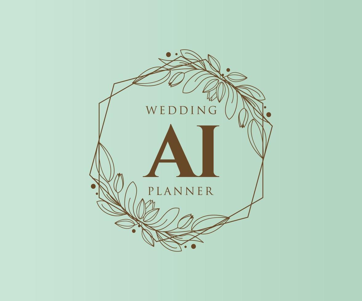 AI Initials letter Wedding monogram logos collection, hand drawn modern minimalistic and floral templates for Invitation cards, Save the Date, elegant identity for restaurant, boutique, cafe in vector