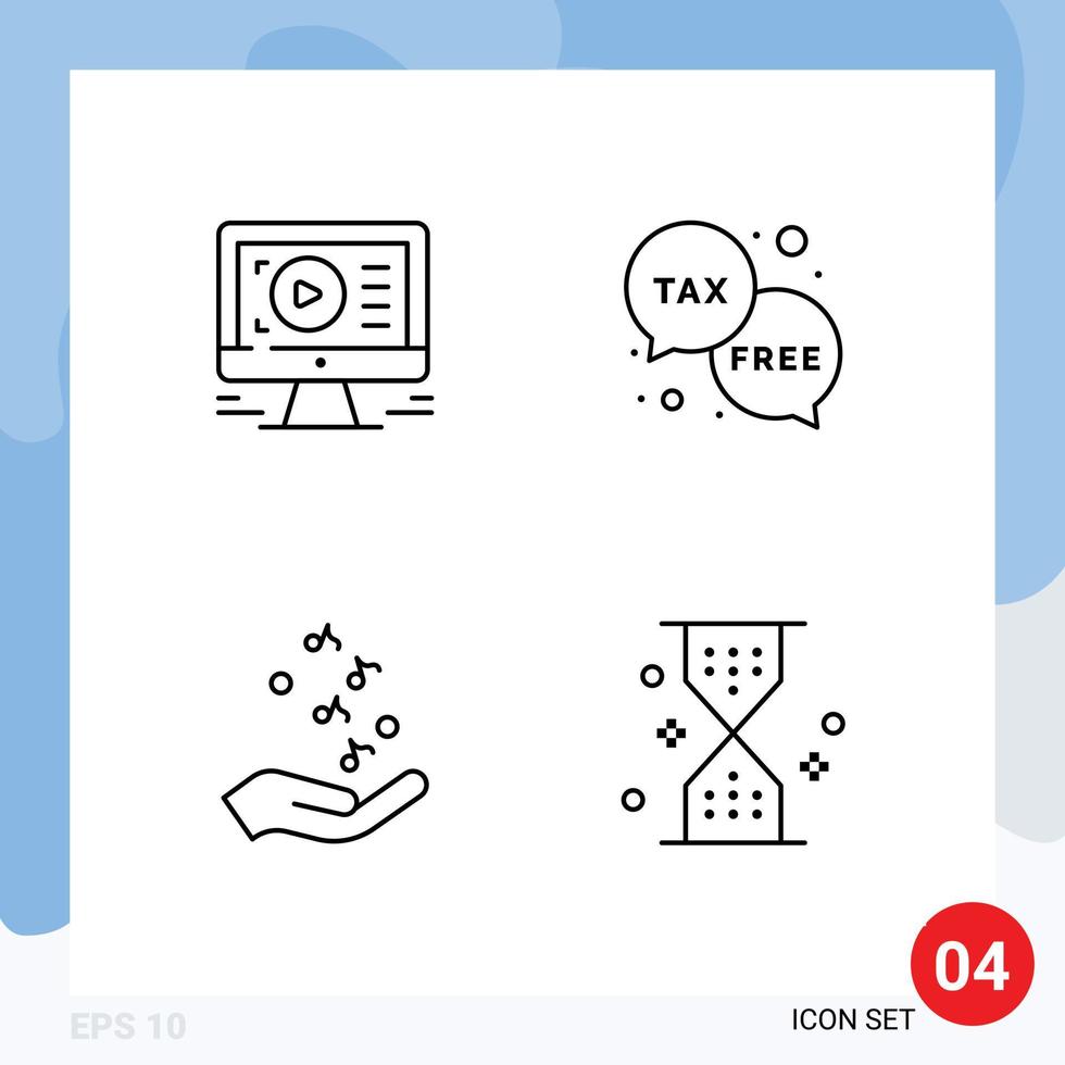 User Interface Pack of 4 Basic Filledline Flat Colors of monitor fist design free music Editable Vector Design Elements