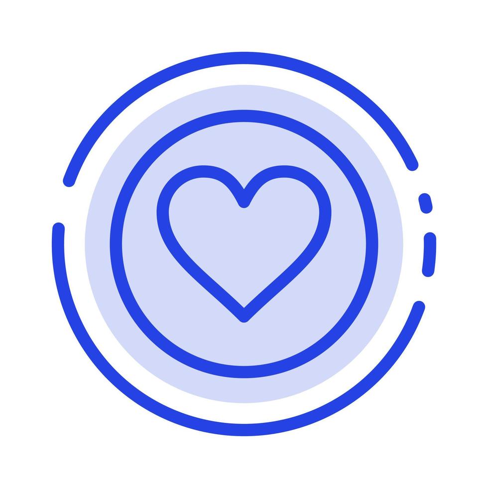 amor corazón favorito crack línea punteada azul icono de línea vector