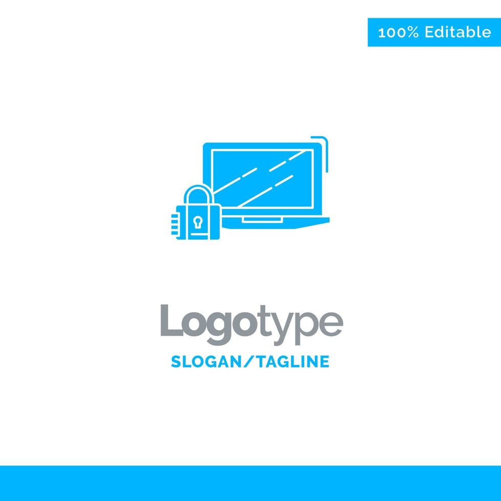 Computer Padlock Security Lock Login Blue Solid Logo Template Place for Tagline vector