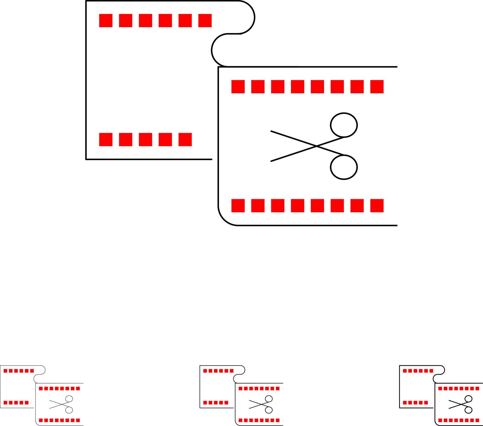 Clip Cut Edit Editing Movie Bold and thin black line icon set 14860769