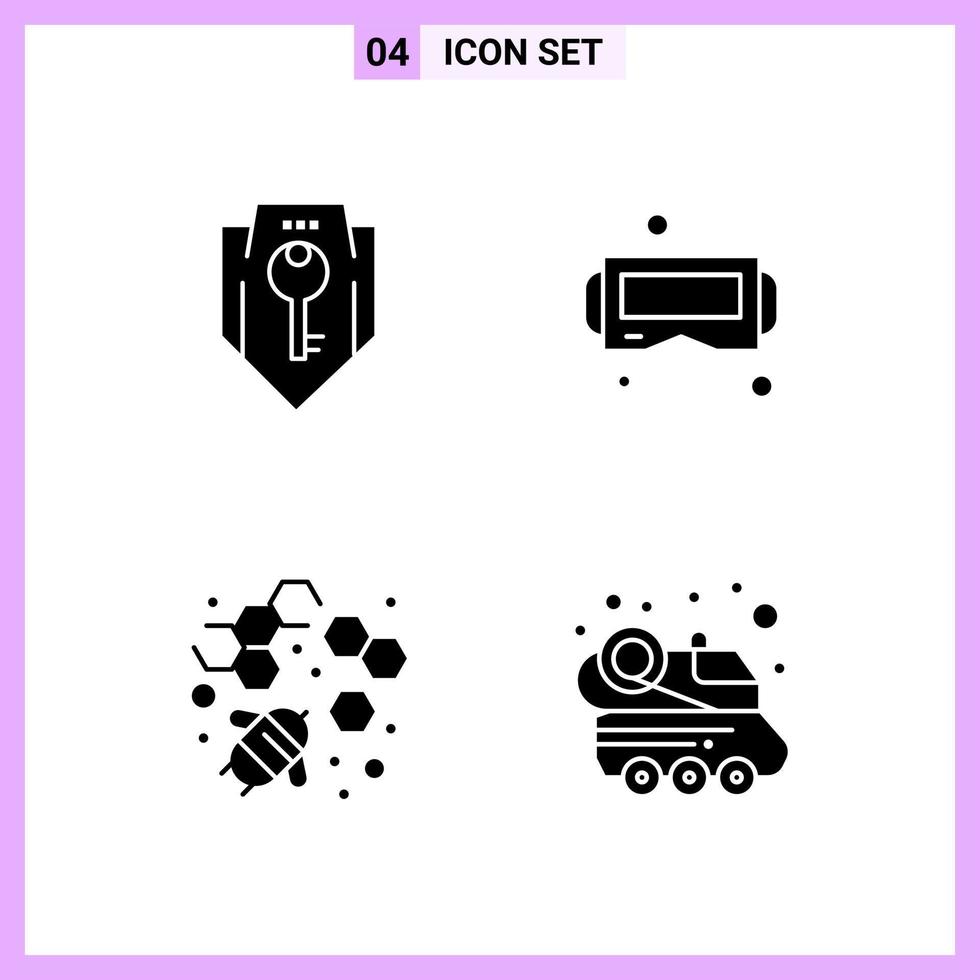 4 Icons in Solid Style. Glyph Symbols on White Background. Creative Vector Signs for Web mobile and Print.