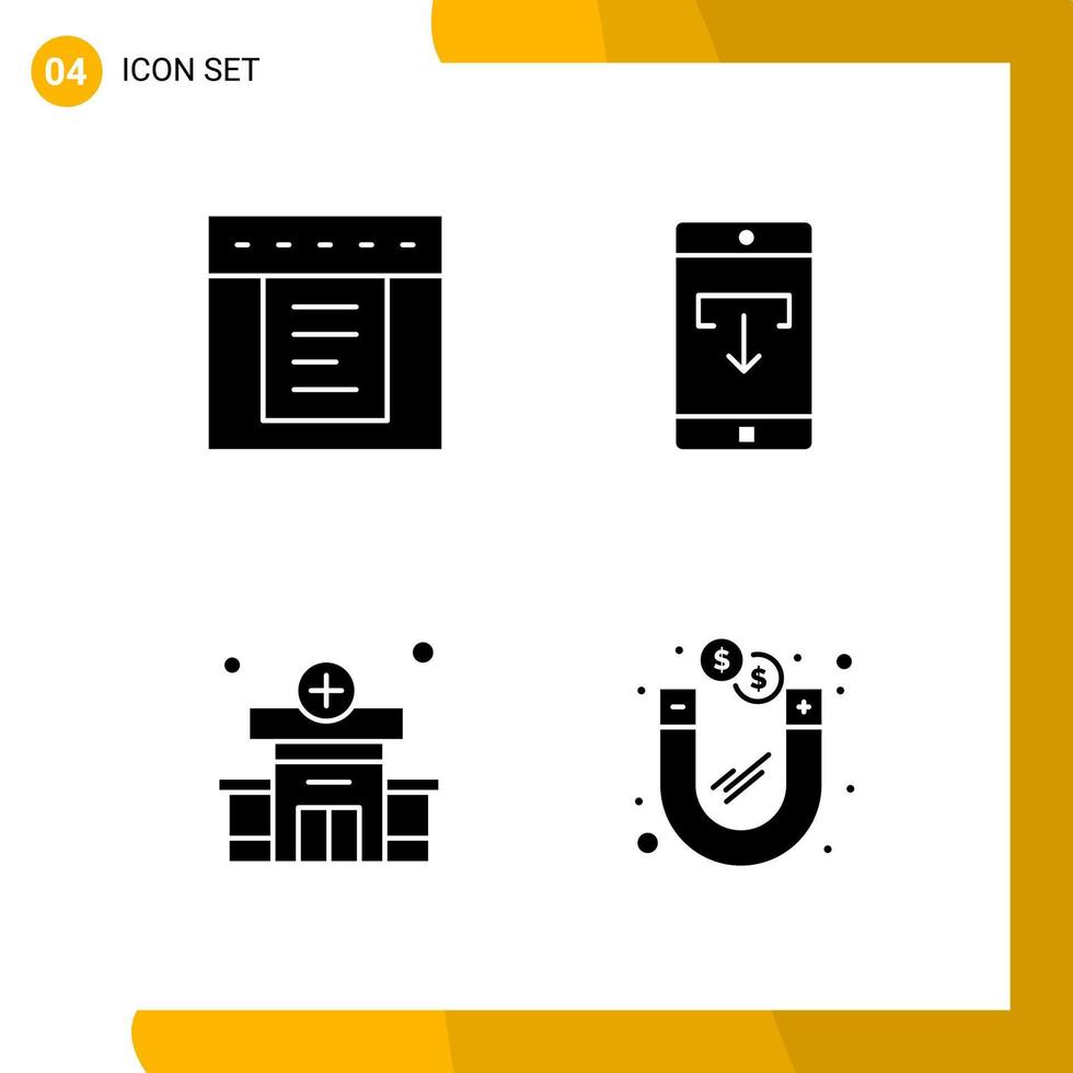 4 Icon Set. Solid Style Icon Pack. Glyph Symbols isolated on White Backgound for Responsive Website Designing. vector