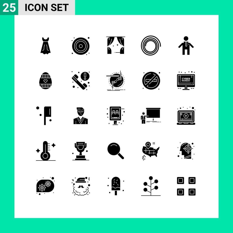 Solid Glyph Pack of 25 Universal Symbols of holiday easter egg leisure people spiral Editable Vector Design Elements