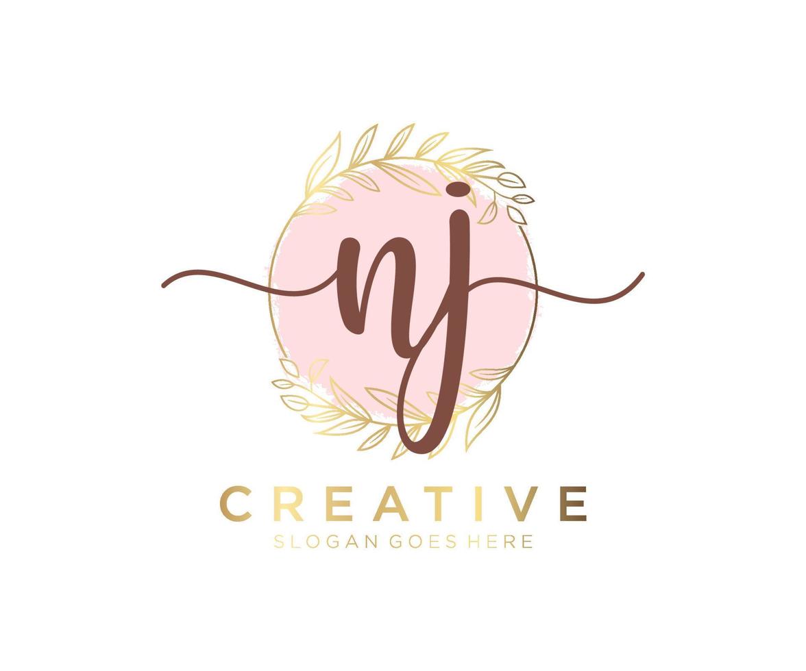 Initial NJ feminine logo. Usable for Nature, Salon, Spa, Cosmetic and Beauty Logos. Flat Vector Logo Design Template Element.