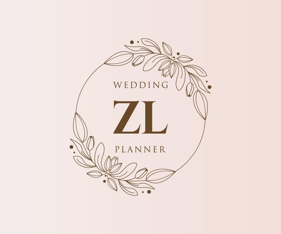 ZL Initials letter Wedding monogram logos collection, hand drawn modern minimalistic and floral templates for Invitation cards, Save the Date, elegant identity for restaurant, boutique, cafe in vector