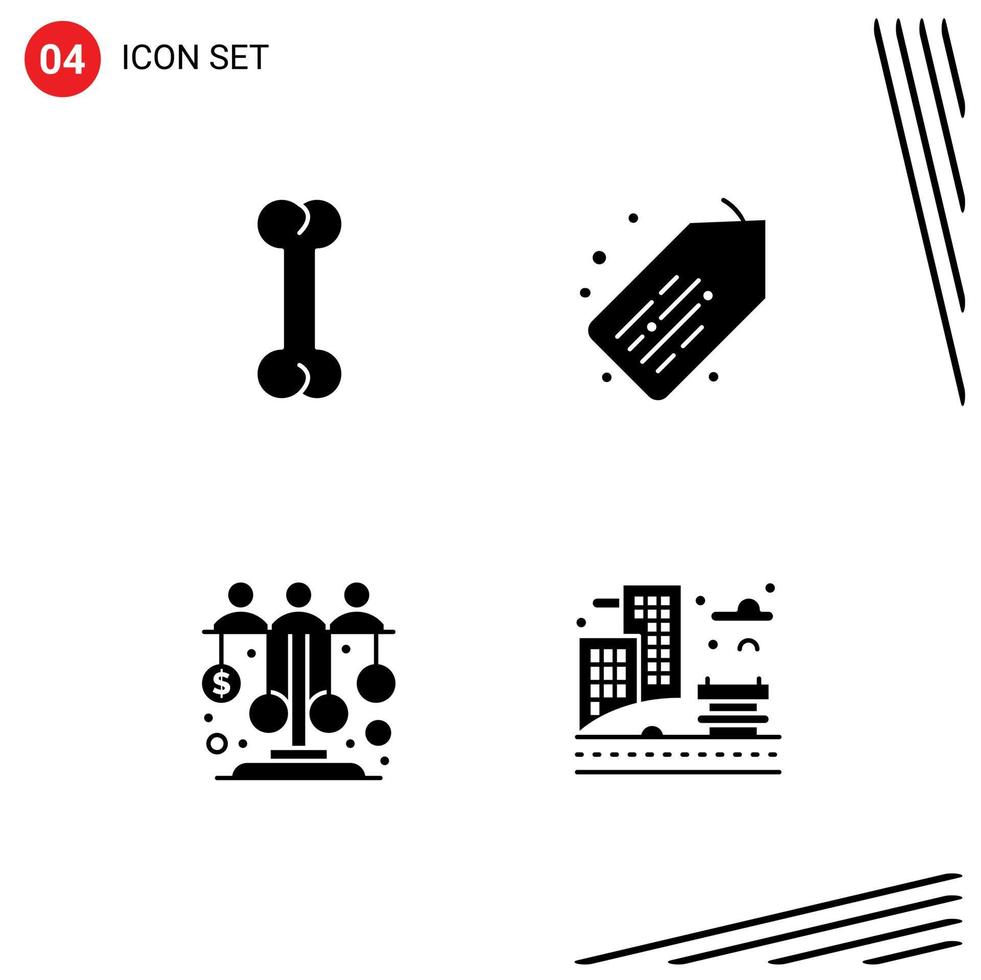 4 Universal Solid Glyphs Set for Web and Mobile Applications bone sponsor investment label equity life Editable Vector Design Elements