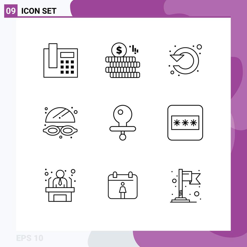 Pack of 9 creative Outlines of field dummy left baby water Editable Vector Design Elements
